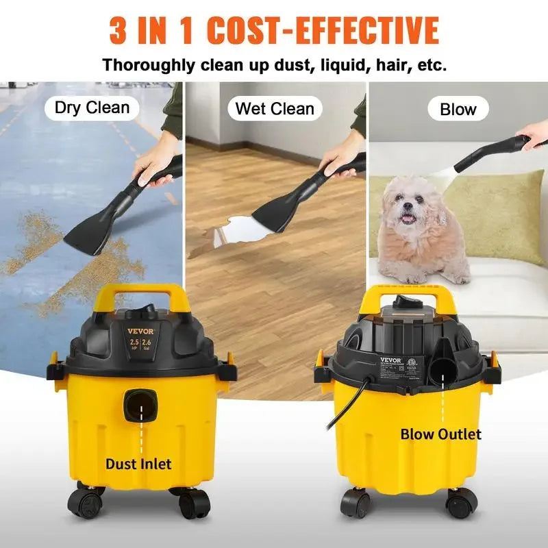 VEVOR Wet Dry Vac, Max 8 Gallon 3 in 1 Shop Vacuum with Blowing Function, with Attachments to Clean Floor Upholstery Gap Car