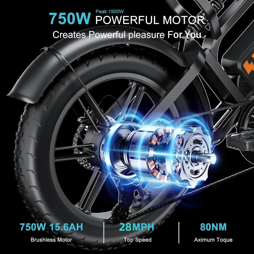 Electric Bike,48V15.6ah/18.2ah/ (874Wh) Larger Battery, 20'' Fat Tire Electric Bike for Adults