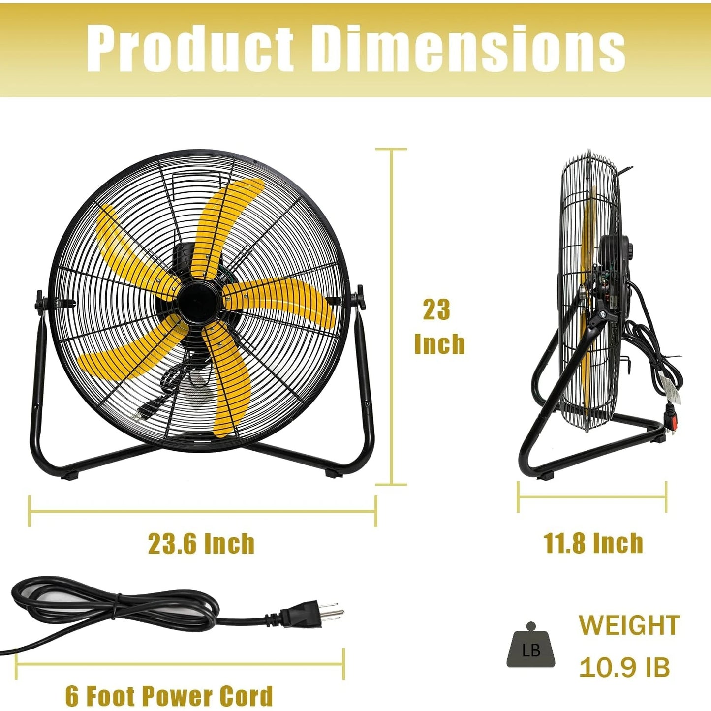 2 Pcs 20-inch 5300 CFM High Velocity Metal Floor Fan, 3-Speed Powerful Cooling 360° Adjustable Tilting Head for Shop