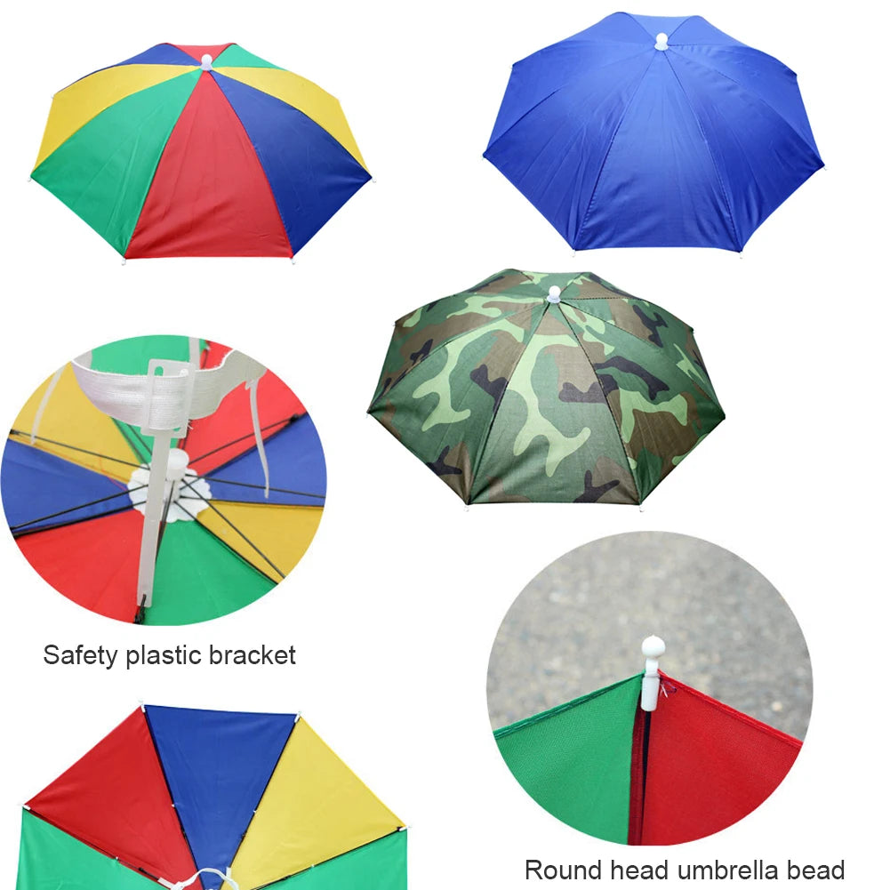 Portable Rain Umbrella Hat Foldable Outdoor Sun Shade Waterproof Camping Cap