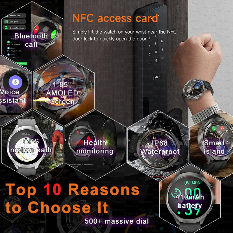 2024 New GPS Sports NFC Fashion Smartwatch 1.85 "AMOLED Screen Heart Rate
