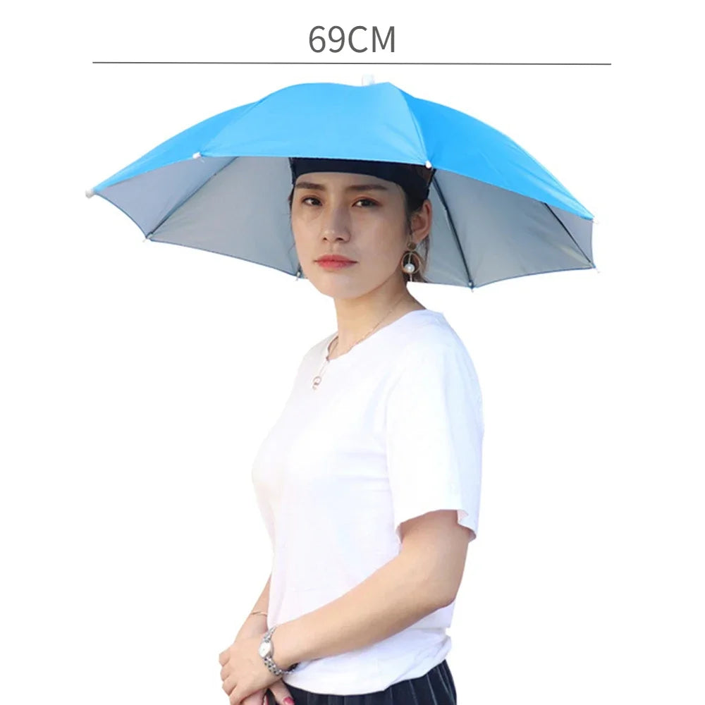 Portable Rain Umbrella Hat Foldable Outdoor Sun Shade Caps Waterproof Camping Fishing Headwear Cap Head-Mounted Beach Head Hats
