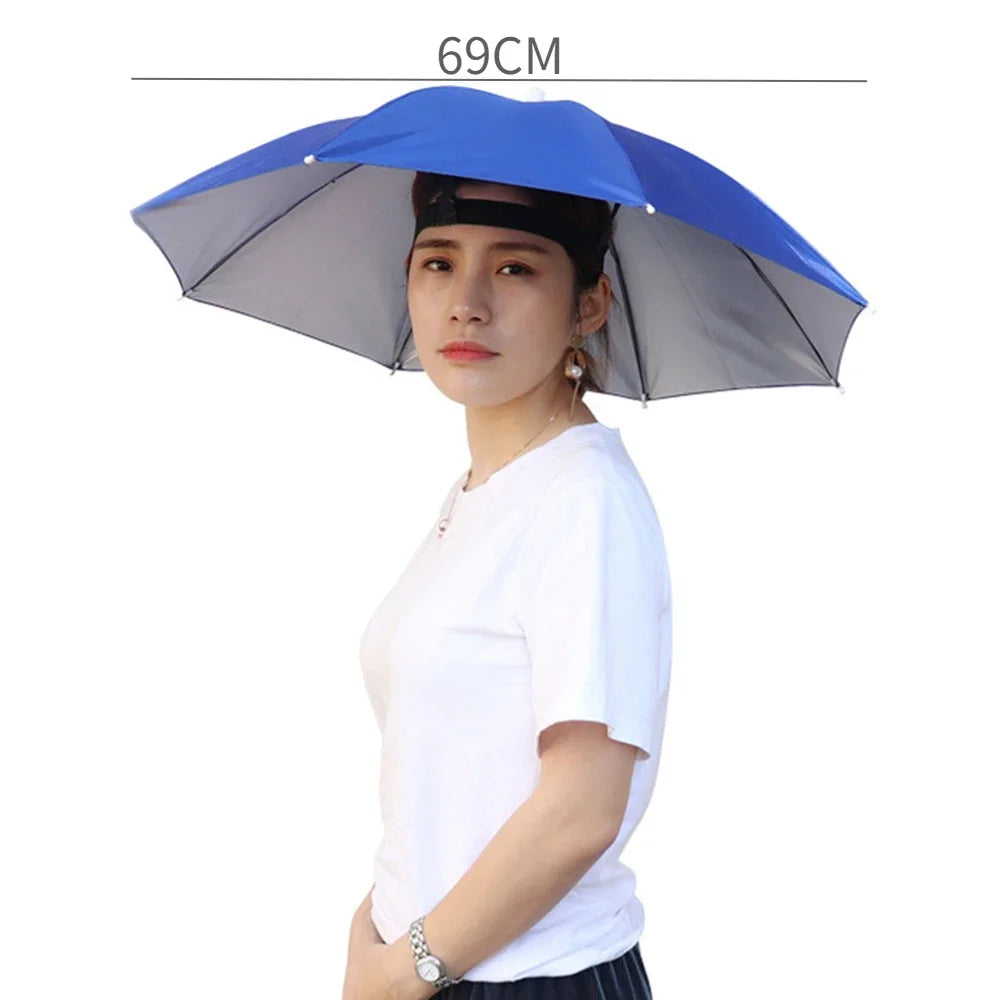 Portable Rain Umbrella Hat Foldable Outdoor Sun Shade Caps Waterproof Camping Fishing Headwear Cap Head-Mounted Beach Head Hats