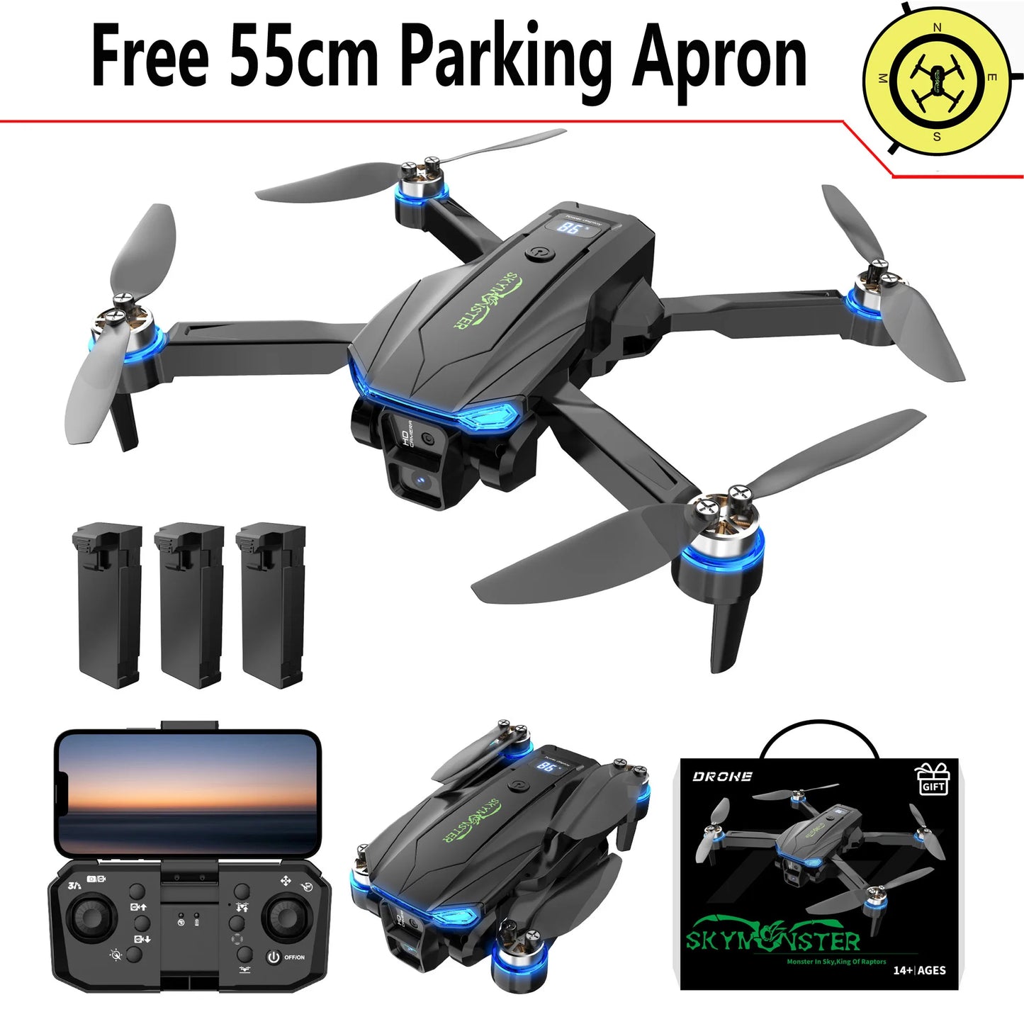 RC Drone 1080P HD Camera Brushless Motor Low-Power/Remote Alarm