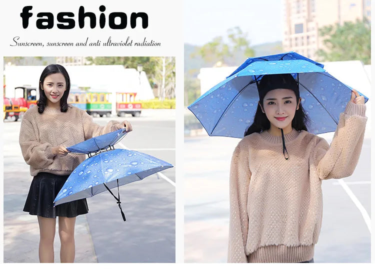 Portable Rain Umbrella Uv Protection Head Umbrella Hat Foldable Outdoor Travel Fishing Sunshade Waterproof Camping Cap Headwear
