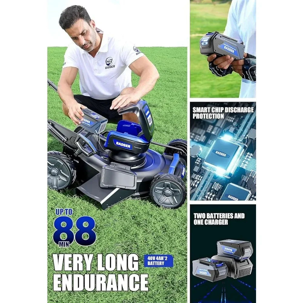 40V Brushless 21 Inch Cordless Self-propelled Lawn Mower, Height Adjustable Electric Lawn Mower, Comes with Battery and Charger