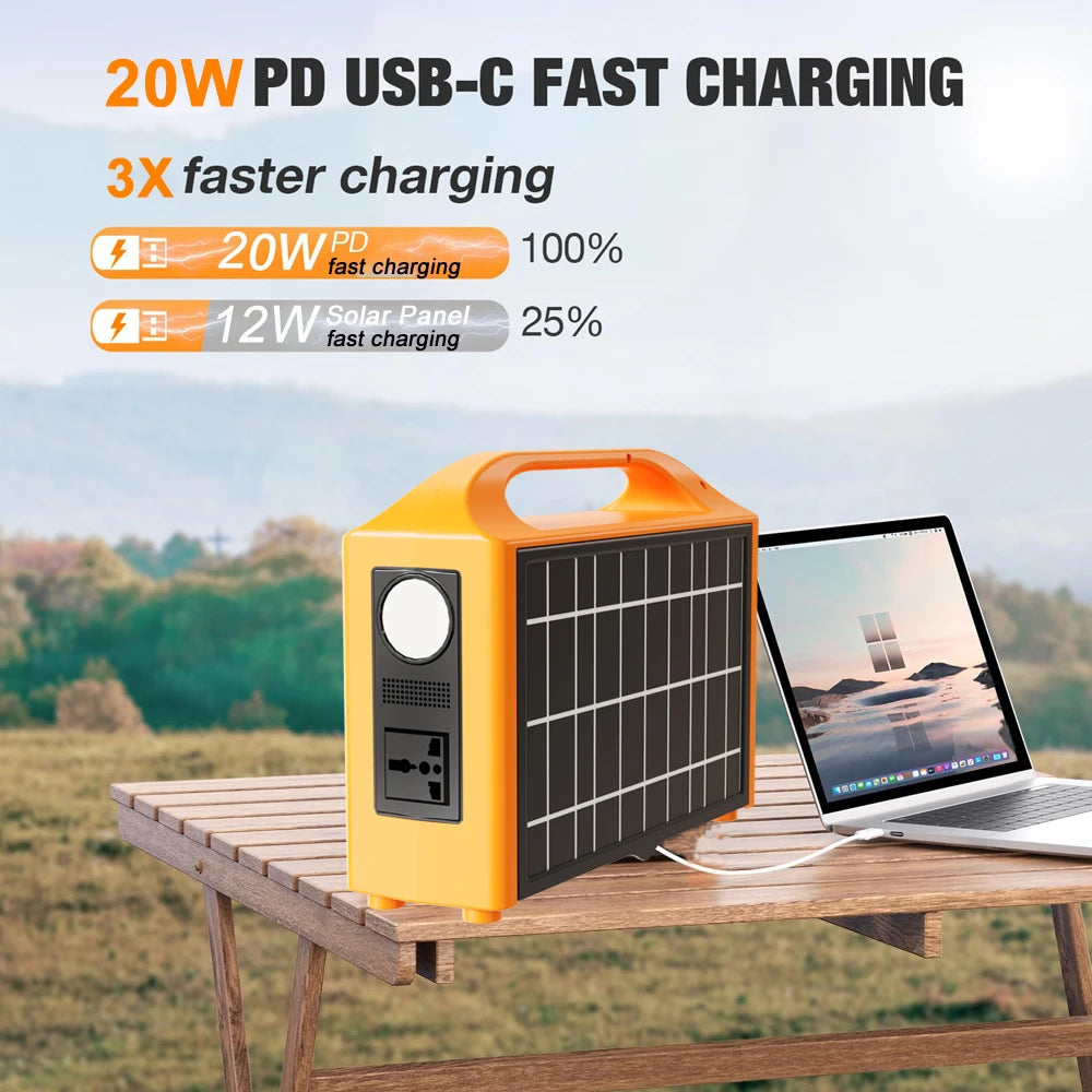 100W Power Station 220V 110V Power Supply Solar Generator Portable Power Bank LiFePo4 Battery With Solar Panel Outdoor Camping