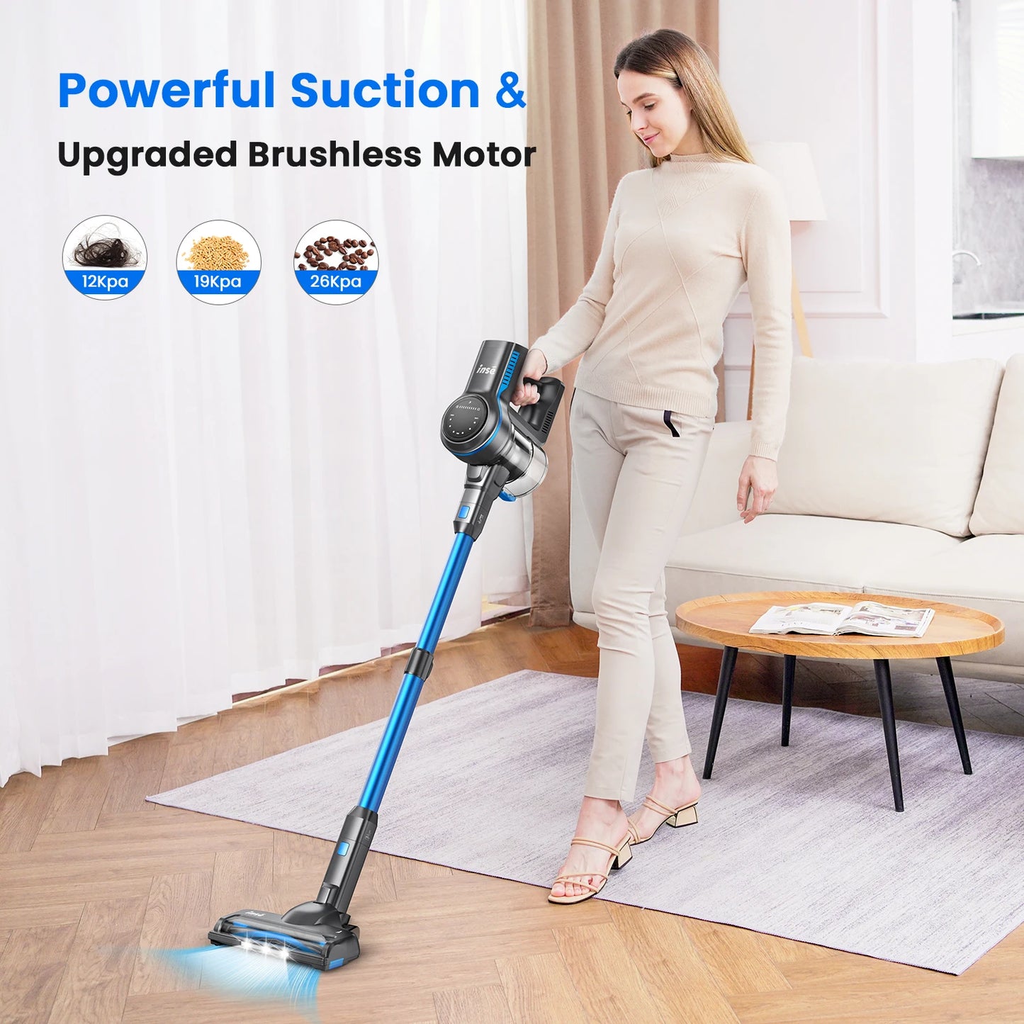 INSE S7P Cordless Vacuum Cleaner, Rechargeable 2500mAh Battery, Clog Remind, Versatile Vacuum Cleaner for Home Pet Hair