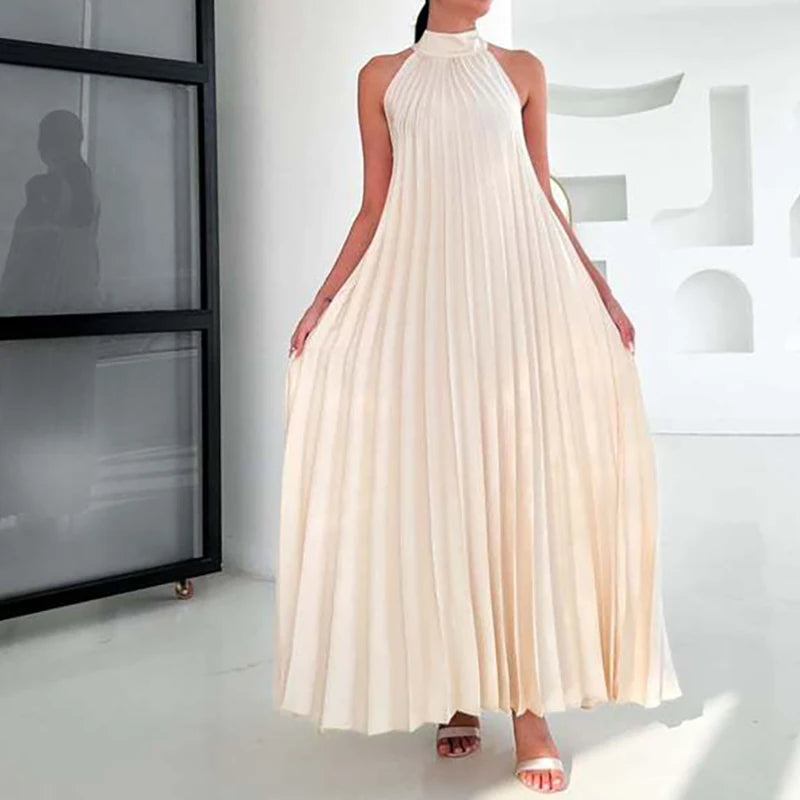 Spring Female Halter Slim Banquet Long Dress Women Sexy Off Shoulder Gala Dress New 2025 Elegant Solid Swing Loose Party Dress