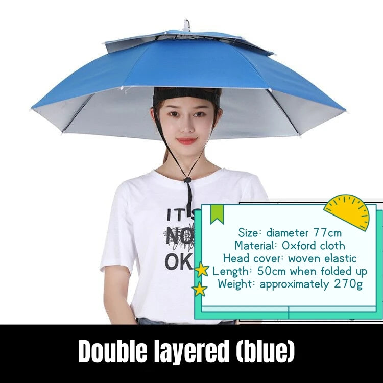 Portable Rain Umbrella Uv Protection Head Umbrella Hat Foldable Outdoor Travel Fishing Sunshade Waterproof Camping Cap Headwear