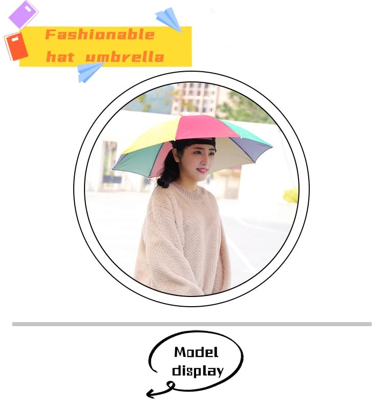 Portable Rain Umbrella Uv Protection Head Umbrella Hat Foldable Outdoor Travel Fishing Sunshade Waterproof Camping Cap Headwear