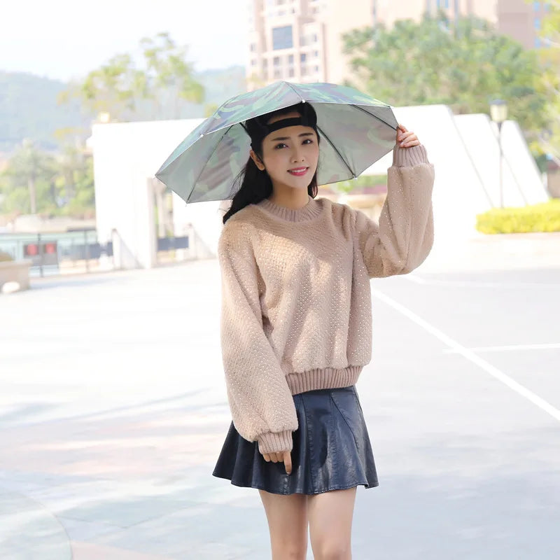 Portable Rain Umbrella Uv Protection Head Umbrella Hat Foldable Outdoor Travel Fishing Sunshade Waterproof Camping Cap Headwear