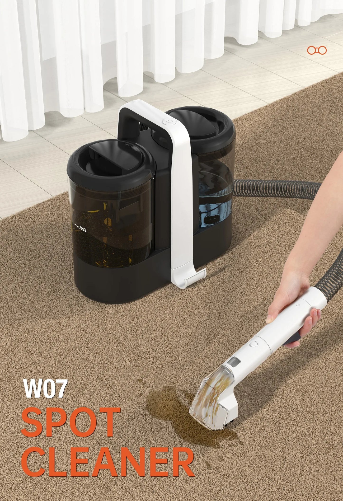 RAYFURN W07 Carpet Vaccum Cleaner 450W 15KPa Suction Power Handheld Spot Clean Machine Smart Home Appliance for Sofa Pet Hair