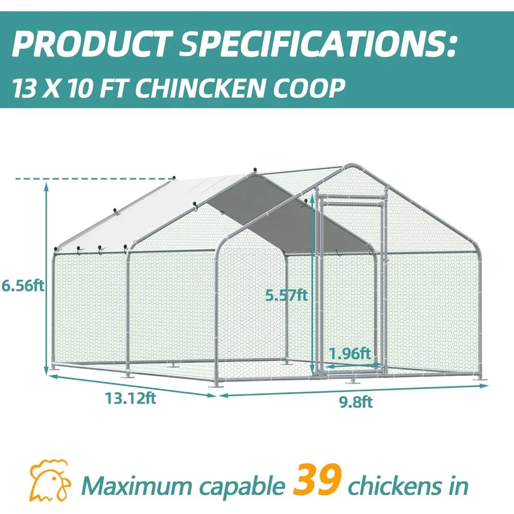Large Metal Chicken Coop Run, Walk-in Enclosure Poultry Hen Run House, Spire Shaped Chicken Pen with Waterproof & Anti-UV Cover
