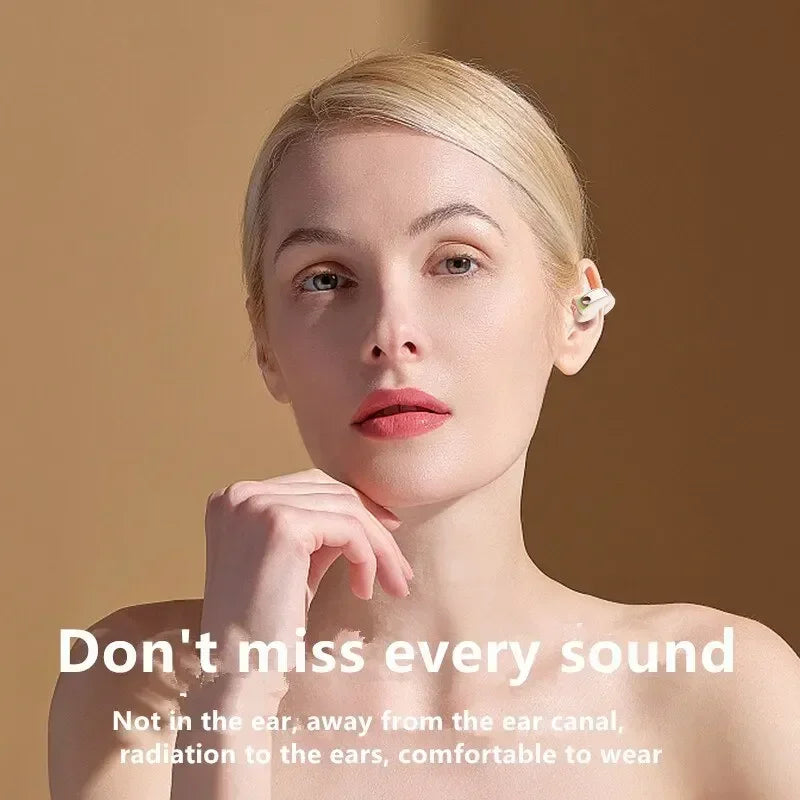 Headphones Bluetooth V5.3 Ear Clip Lightweight Business Sports Game Headset with Mic Noise Reduction