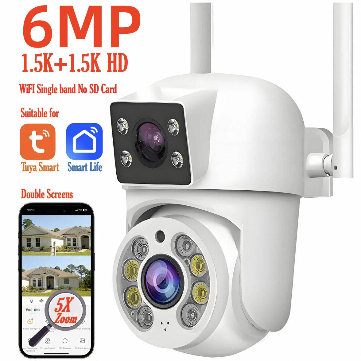 WIFI IP Camera PTZ Dual Lens Dual Screen Manual Detection Full Color Night Vision Outdoor Security
