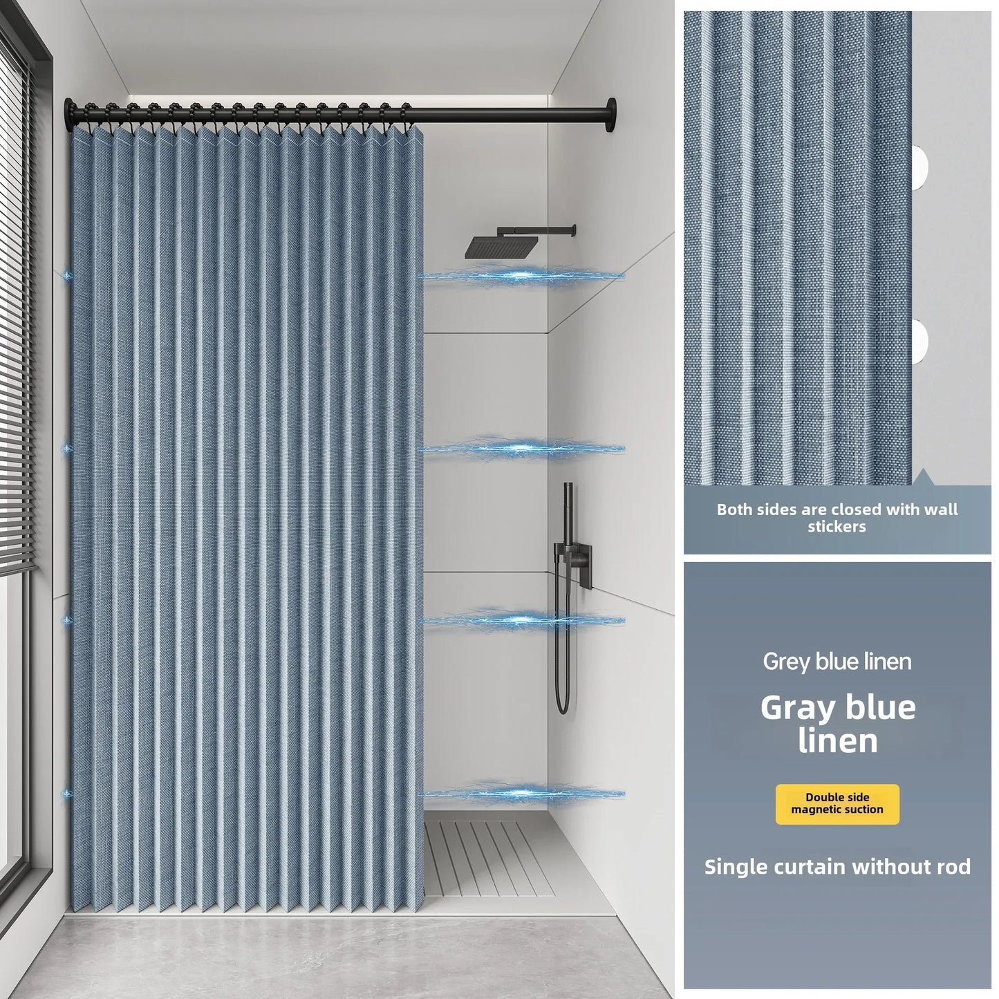 High-end bathroom folding shower curtain without punching invisible tarp toilet partition bath shower dry and wet separation