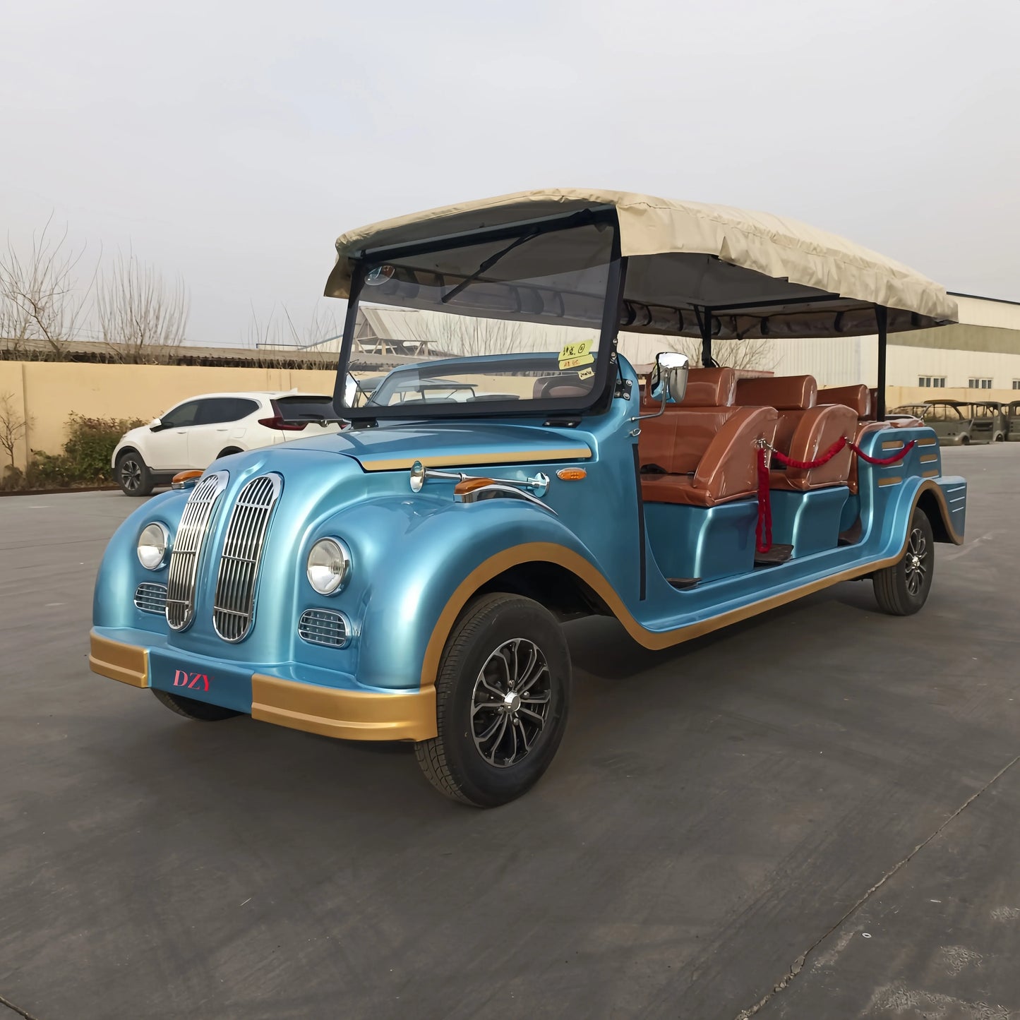 Luxury classic electric vintage car sightseeing shuttle bus, retro vintage car park, amusement park and scenic area shuttle bus
