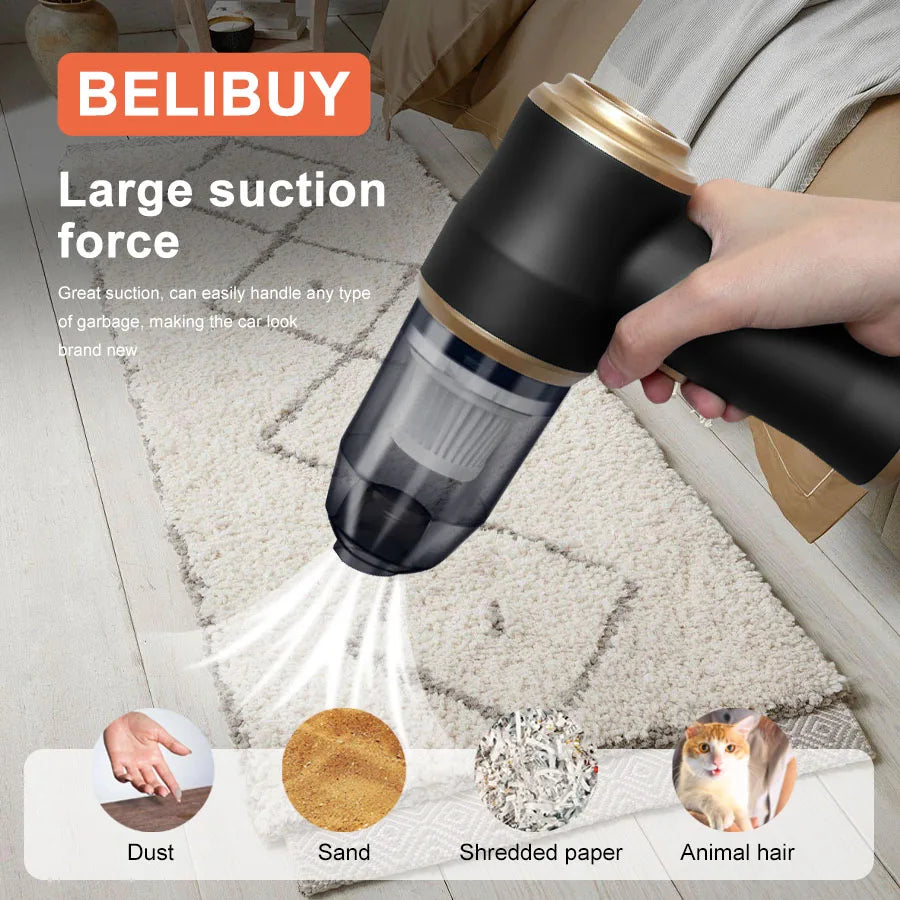BELIBUY Wireless Car Vacuum Cleaner for Cleaning Bedroom Carpets Portable High Power Function Home Appliance Cleaning Machine