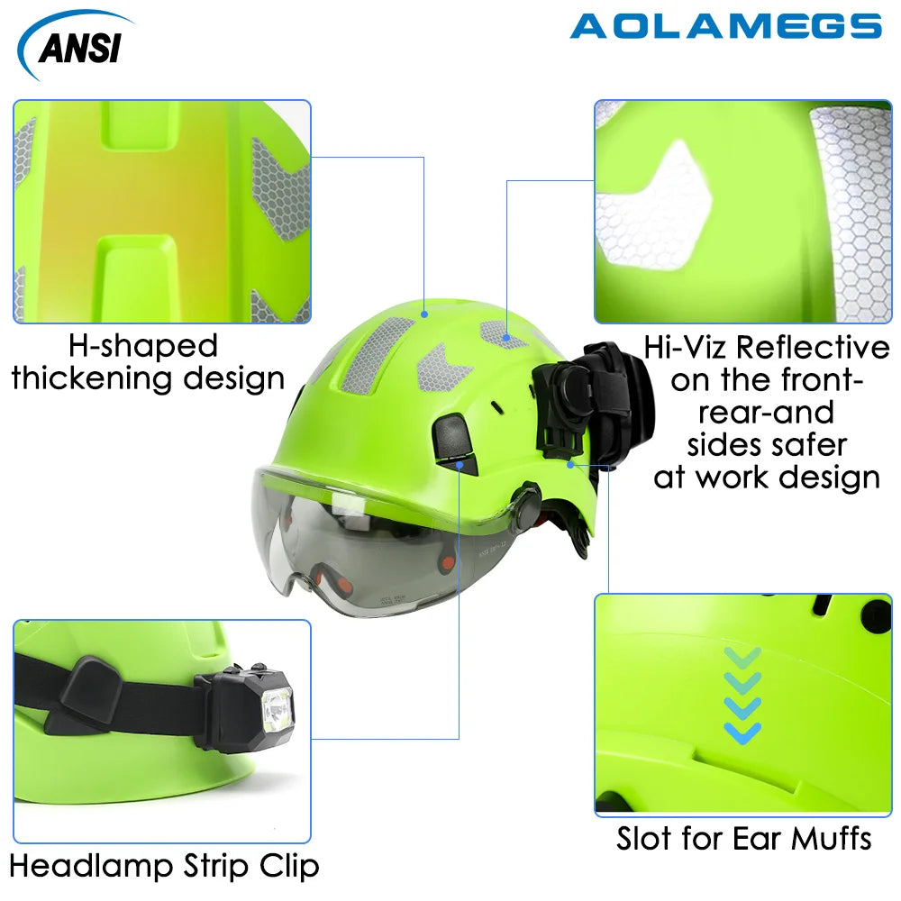 Safety Helmet With Visors Built In Goggles Earmuff Noise Reduction Stickers For Engineer ABS Hard Hat ANSI Industrial Work Cap