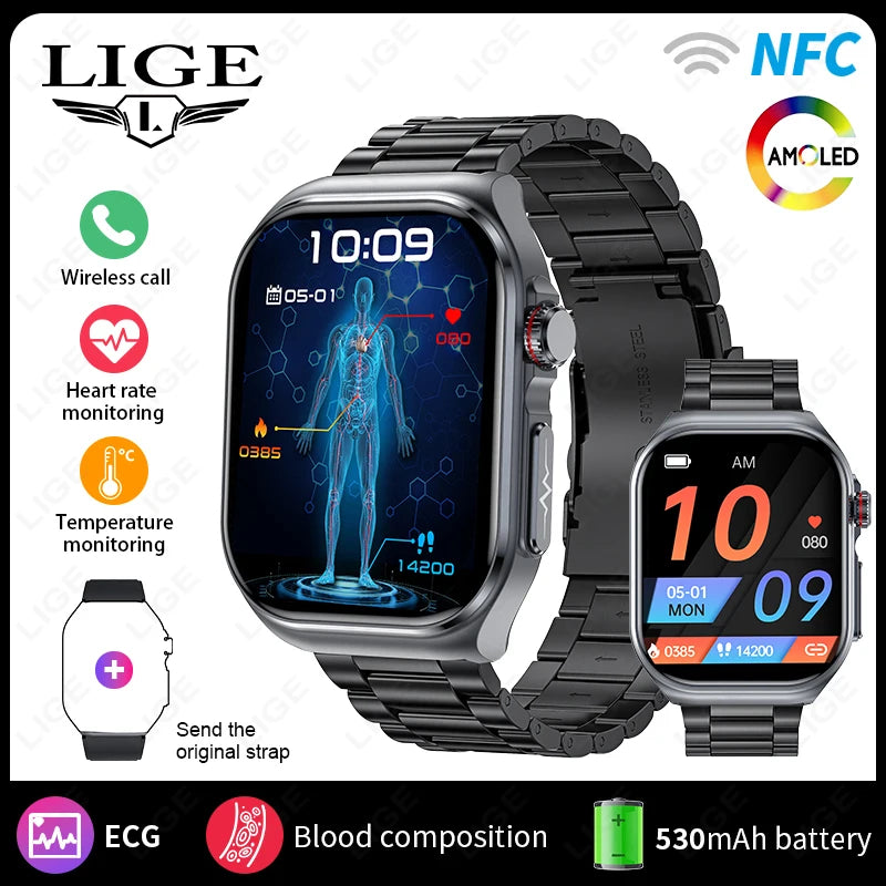 AI Medical Diagnosis Blood Lipids Uric Acid Waterproof Watch Bluetooth Call Health