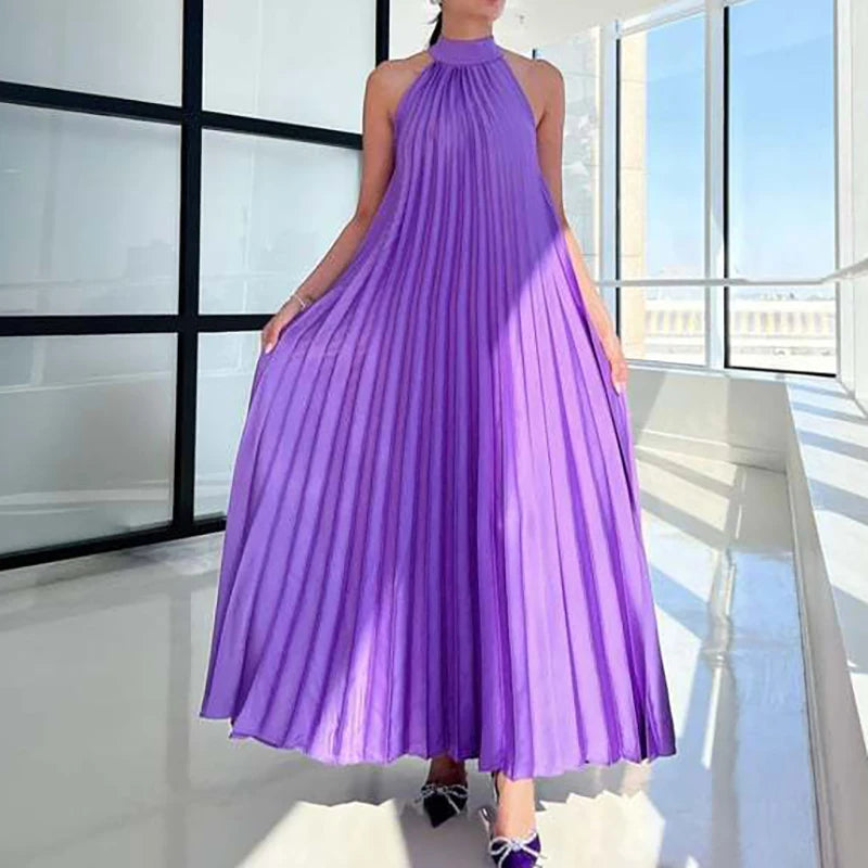 Spring Female Halter Slim Banquet Long Dress Women Sexy Off Shoulder Gala Dress New 2025 Elegant Solid Swing Loose Party Dress