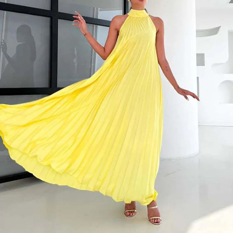 Spring Female Halter Slim Banquet Long Dress Women Sexy Off Shoulder Gala Dress New 2025 Elegant Solid Swing Loose Party Dress