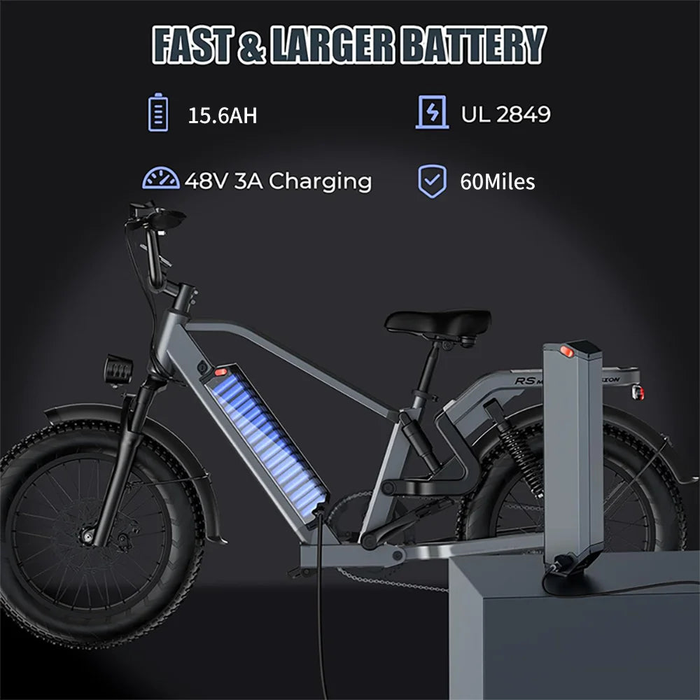 Removable Battery ,Max 60Miles Mountain Electric Bicycle,20'' Fat Tire City