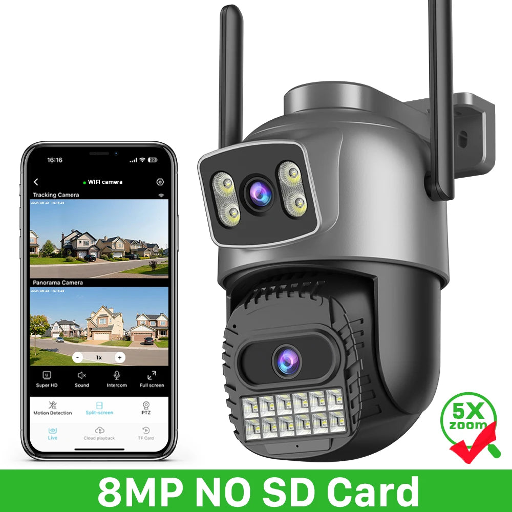 8K Three Lens Three Screens PTZ Camera Outdoor HD 5G Wifi Security Camera Ai Human Detection