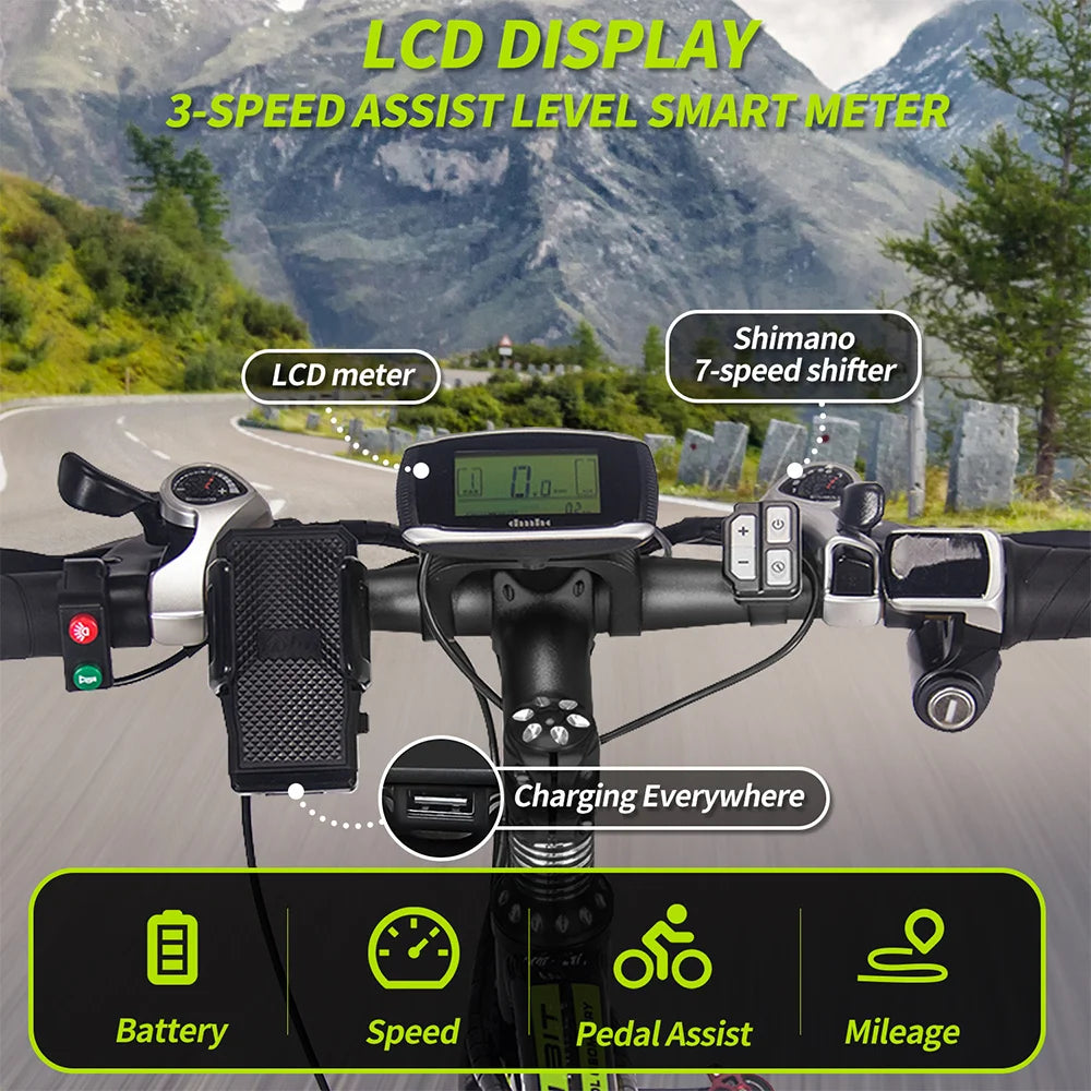 1000W Adults 30MPH Electric Bicycle 7-Speed Mountain Bike 26'' Fat Tire