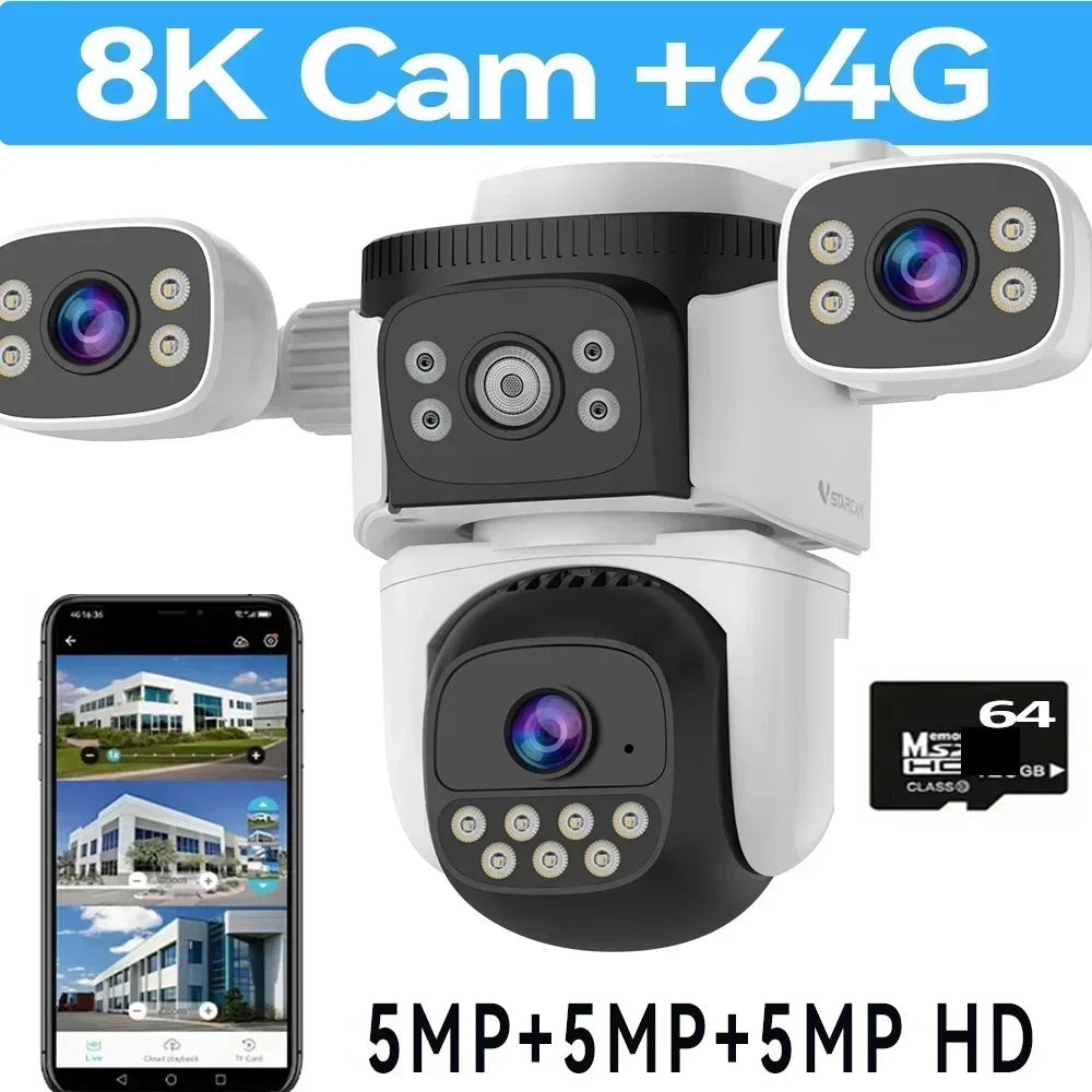 10K Home Security WiFi Camera Four Lens Four Screen 360° 10X Optical Zoom Wireless Surveillance IP Cam
