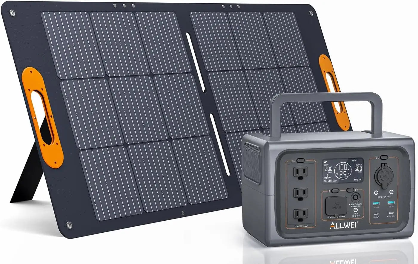 500W Solar Generator with 100W Solar Panel 512Wh LiFePO4 Portable Power Station with 3 AC Outlets(1000W Surge) Battery