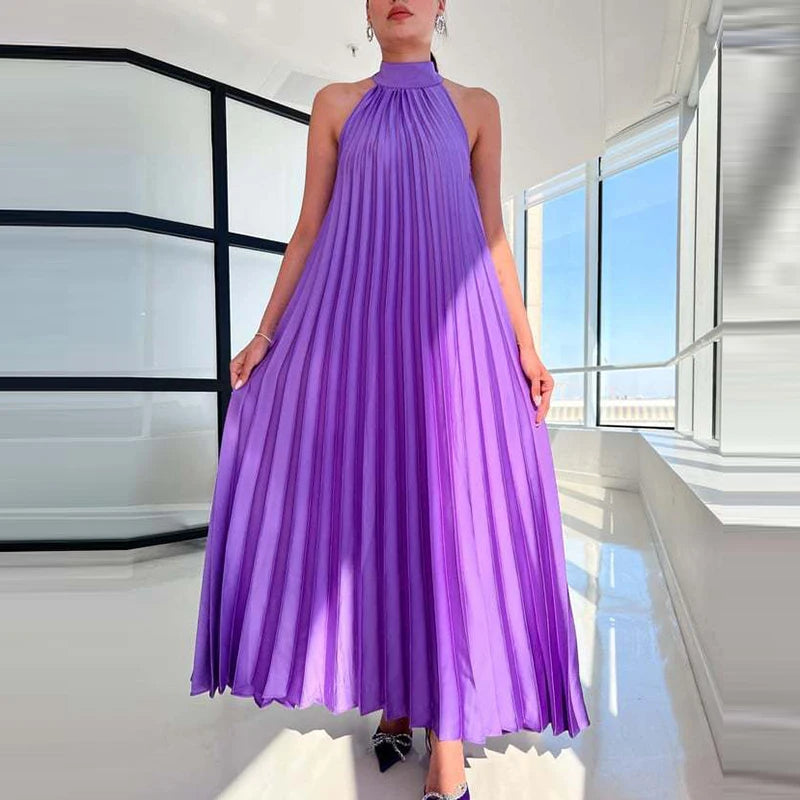 Spring Female Halter Slim Banquet Long Dress Women Sexy Off Shoulder Gala Dress New 2025 Elegant Solid Swing Loose Party Dress