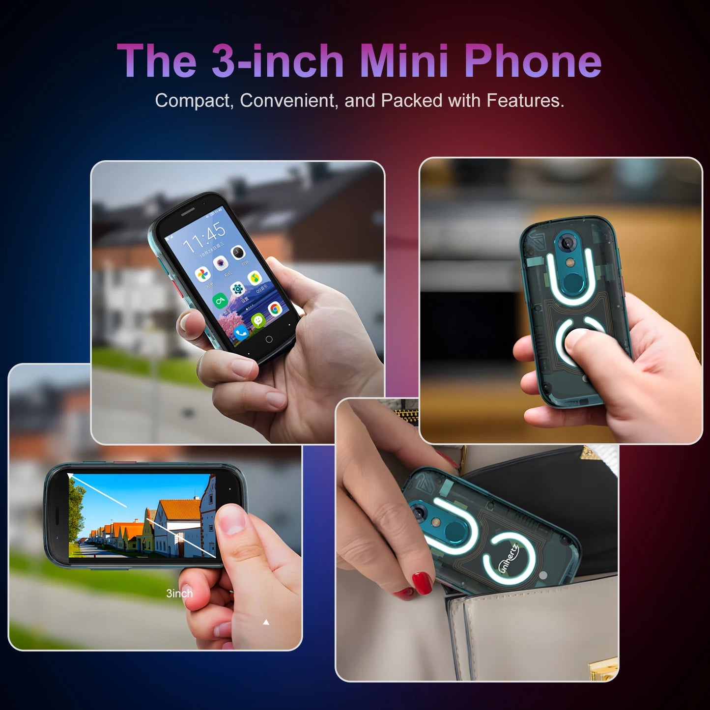Mini Smartphone 8GB 256GB Led Light Unlocked Transparent Cellphones