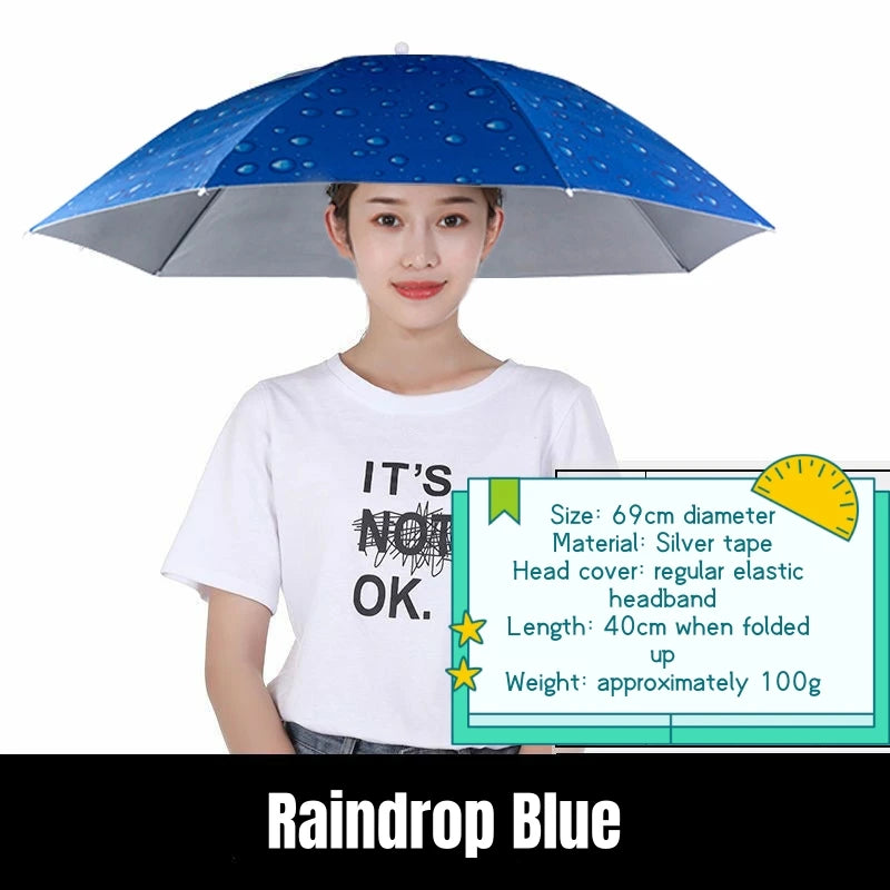 Portable Rain Umbrella Uv Protection Head Umbrella Hat Foldable Outdoor Travel Fishing Sunshade Waterproof Camping Cap Headwear