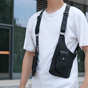 Outdoor Anti-theft Tactical Bag Men Retro Double Shoulder Strap Multi-pocket Crossbody Bags PU Waterproof Phone Bag Chest Bags