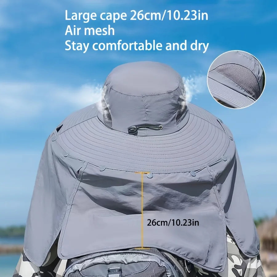 Summer Sun Hats UV Protection Outdoor Hunting Fishing Cap For Men Women Hiking Camping Visor Bucket Hat Neck Flap Fisherman Hat