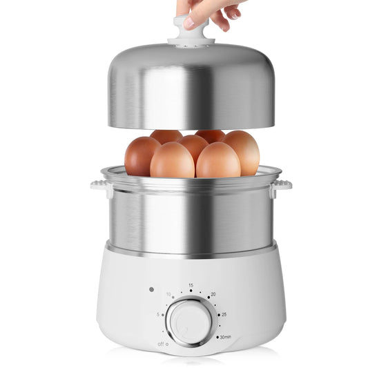 14-Egg Capacity Electric Hard Boiled Stainless Steel Egg Cooker with 30-Min Timer and Auto Shut-Off