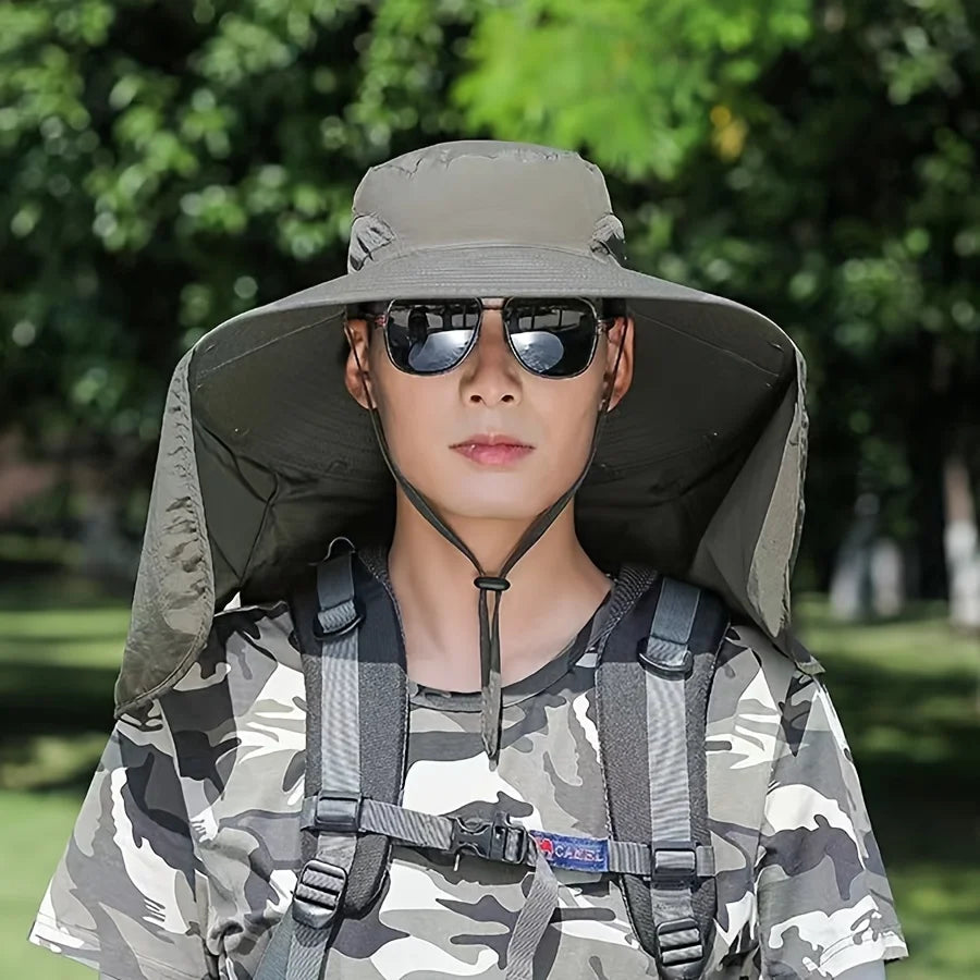 Summer Sun Hats UV Protection Outdoor Hunting Fishing Cap For Men Women Hiking Camping Visor Bucket Hat Neck Flap Fisherman Hat