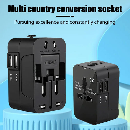 Portable Universal Travel Adapter with 2 USB Ports 2.1A Fast Charger EU/UK/USA/AUS Plug for Travel