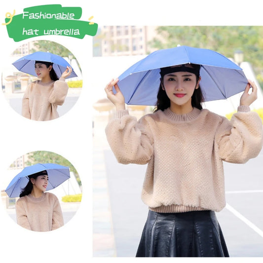 Portable Rain Umbrella Uv Protection Head Umbrella Hat Foldable Outdoor Travel Fishing Sunshade Waterproof Camping Cap Headwear
