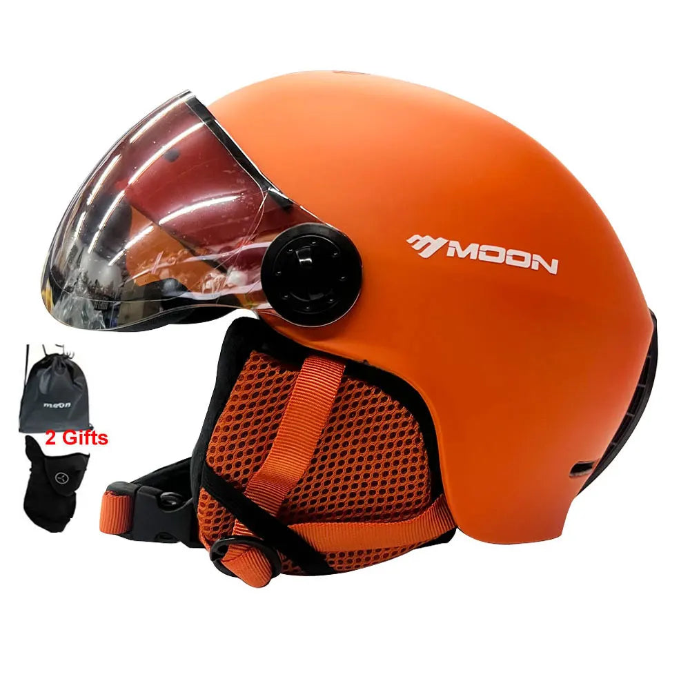 MOON Skiing Helmet Integrally-Molded PC+EPS High-Quality Ski Helmet Goggles Outdoor Sports Ski Snowboard Skateboard Helmets Mens