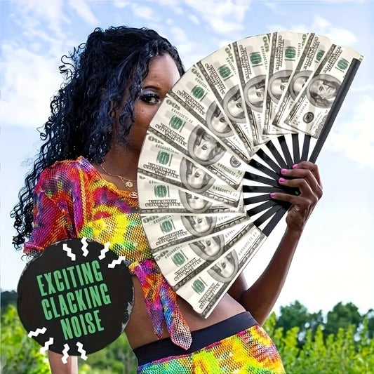 Unique Folding Fan with Dollar Print, Highly Personalised Handheld Fan. Suitable for Parties, Weddings, Club Events