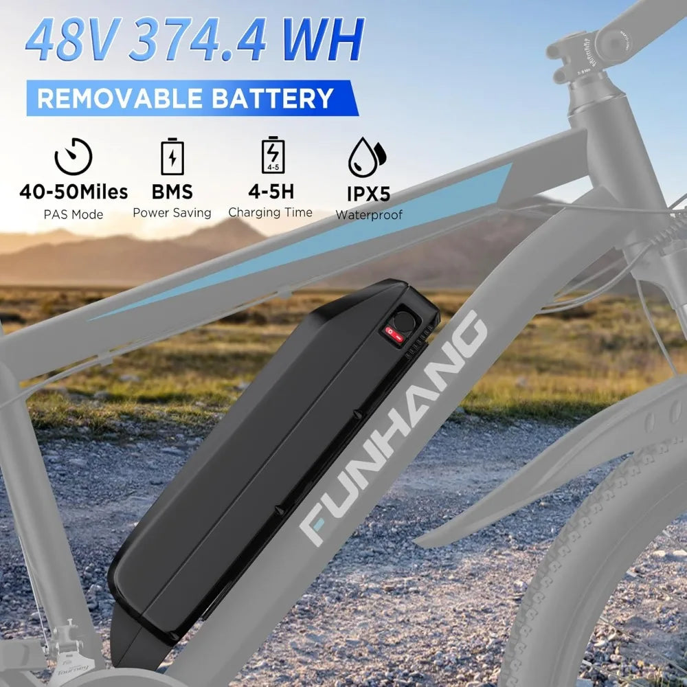 Electric Bike for Adults, 26'' 1000W Peak Up to 50 Miles 21.7MPH with 48V 374.4WH Removable Battery