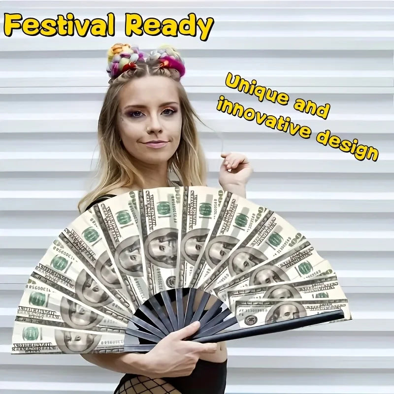 Unique Folding Fan with Dollar Print, Highly Personalised Handheld Fan. Suitable for Parties, Weddings, Club Events