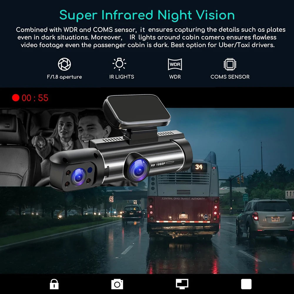 Dual Lens Car Dash Camera Cabin Dashcam Vehicle Video Dash Cam Drive Recorder Mini Dvrs Black Box