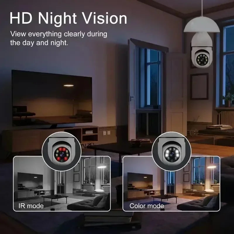 Bulb Camera 4X Digital Zoom AI Human Motion Detect Full Color Night Vision Surveillance Camera