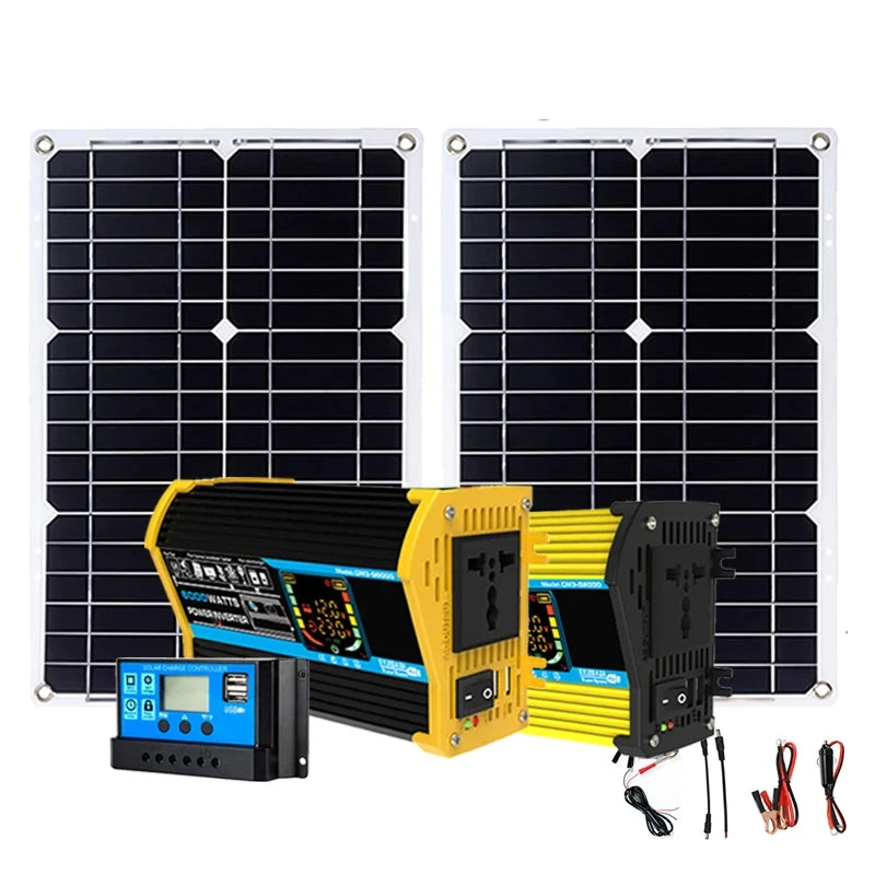 Inverter 6000W Solar Panel 2*300W 12V Portable Solar Generator Power Bank
