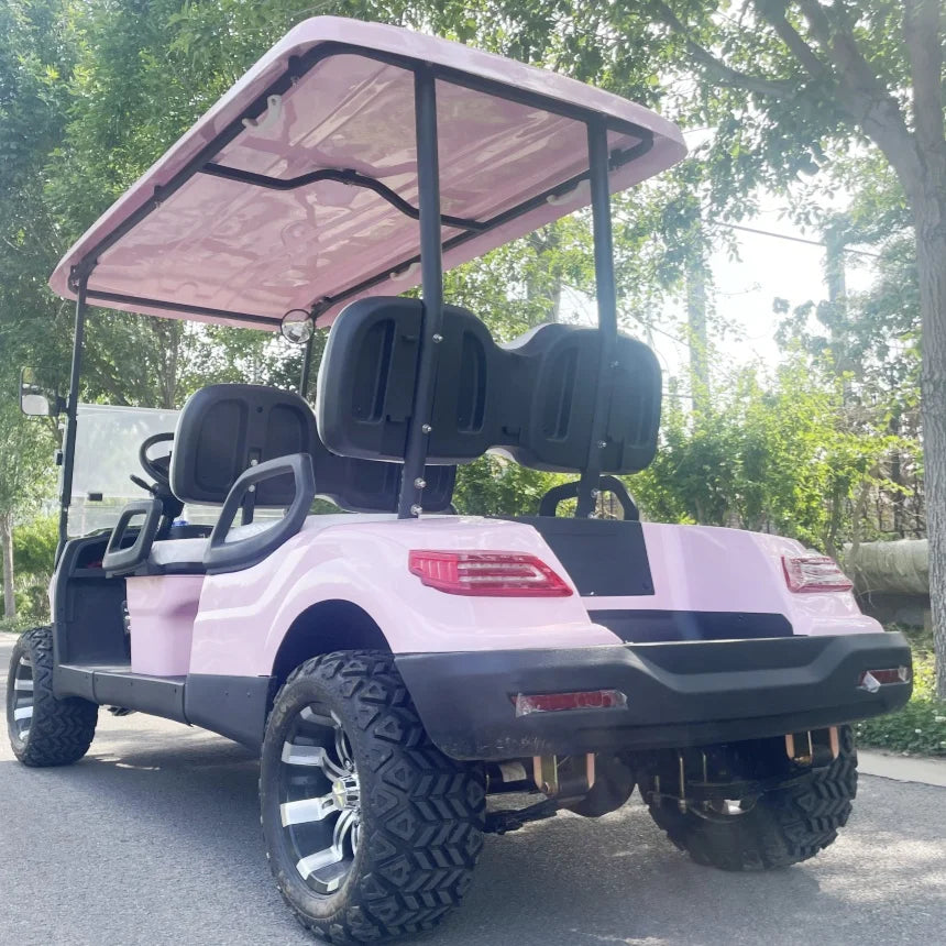 Factory Supply 4 Wheel Beautiful Pink Color Electric Golf Cart 30% Max Driving Slope Electric Car 4 Passenger Street Legal