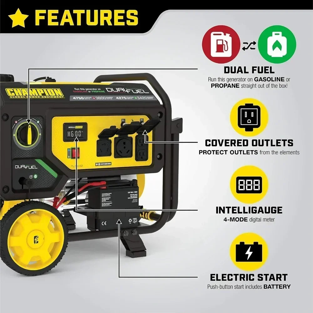 4750-Watt Dual Fuel Portable Generator with Electric Start Wheel Kit